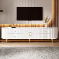 Merax TV-Schrank mit 3D-Wellenstruktur, Modernes Lowboard mit Schubladen und Doppeltüren,Wohnzimmerschrank TV-Möbel aus MDF mit Kabeldurchlass, Weiß