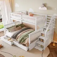OEM 90 x 200 cm Stapelbett mit Ladefach, Opbergräume, ohne Matratze, multifunktional, weiß