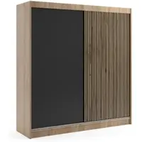 ALTDECOR Kleiderschrank mit Lamel-Schiebetüren, kugelgelagerte Führungsschienen und Aluminium-Leisten - VILO - 200 cm - Sonoma Eiche/Lamelle Eiche Wotan