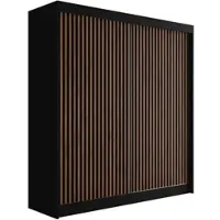 ALTDECOR Kleiderschrank mit Lamel-Schiebetüren, kugelgelagerte Führungsschienen und Aluminium-Leisten - VILANv2 - 200 cm Schwarz + Lamelle Eiche Wotan