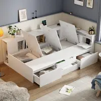 OEM Einzelbettkasten, 90*200 cm, weiß, multifunktional mit Lade, Bücherregal und Schublade, ohne Matratze