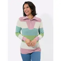Casual Looks Strickpullover "Troyer-Pullover", Damen, Gr. 46, rosé, ecru, geringelt, 50% Baumwolle, 50% Polyacryl, gemustert, gestreift, mehrfarbig, Pullover Strickpullover