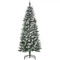 OEM Künstlicher Weihnachtsbaum, 150 cm, 630 Zweige, 37 Zapfen, verschneite Spitzen, feuerfest