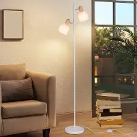 ZMH Stehleuchte Wohnzimmer Stehlampe Vintage - 145cm Zweiflammig E14 Standlampe Weiß Stoffschirm mit Fußschalter Retro Industrial Stoff Drehbar für Wohnzimmer Schlafzimmer (ohne Leuchtmittel)