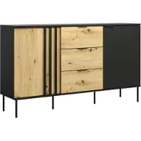 Kondela Kommode mit zwei Türen und Schubladen Rimina 2D3S - Schwarz Onyx / Eiche Artisan