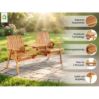 Prestige Home Living Outdoor 2-Sitzer Gartenbank mit Tischablage aus Akazie, ca. 153 x 65 x 82 cm - Braun