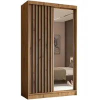 ALTDECOR Kleiderschrank mit Spiegel und Schiebetüren, kugelgelagerte Führungsschienen und Aluminium-Leisten - LAMELO - 120 cm - Artisan/Artisan/Schwarz