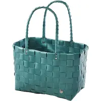 Locker Kobolo Shopper Tasche TEAL aus PE geflochten mit PolyurethanHenkeln türkis - Shoppingbag Einkaufstasche Freizeittasche Henkeltasche Handtasche Beutel Bag