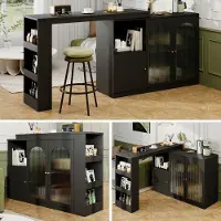OEM 360-Gradige drehbare Barhocker (Oberteil 120 x 40 x 97 cm), modern und einfach drehbarer Ess- und Barstuhl, multifunktionale Aufbewahrungsbox mit Glasfront, schwarz