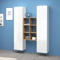 Web Furniture Weißes Hänge-Wohnwandset mit 2 Schränken, 6 Regalböden, Gemy WH