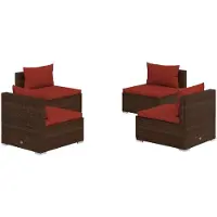 Syfax 4-tlg. Garten-Lounge-Set mit Auflagen Poly Rattan Braun