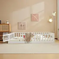 Alightup Kinderbett mit Rausfallschutz & Lattenrost, 90x190cm, Montessori Bodenbett mit seitlichem Ausstieg, Einzelbett für Jugendzimmer, Weiß