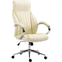 CLP Bürostuhl ergonomisch Wigan, Chefsessel mit edlen Echtleder-Akzenten, höhenverstellbarer Schreibtischstuhl mit Wippfunktion, bis 135 kg, Farbe: creme