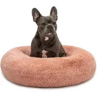 Lionto Donut Hundebett, rundes Hundesofa mit Plüschbezug & Anti-Rutsch-Noppen, weich & gemütlich, 70 cm Durchmesser, rosa