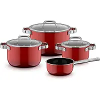 WMF Topf-Set, 4-teilig, Passion Red 05.1958.5290, Rot, Keine Beschichtung, Edelstahl, Glas, 5,88 kg, 295 mm