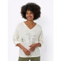 HEINE 3/4-Arm-Shirt "Shirt", Damen, Gr. 38, beige (champagner), 100% Baumwolle, gemustert, unifarben, V-Ausschnitt, Shirts 3/4-Arm-Shirt