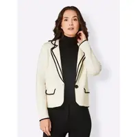 Création L Strickjacke "Merino-Strickblazer Strickjacke aus reiner Merino-Wolle", Damen, Gr. 40, weiß (ecru), Elegant, Strickjacken Strickjacke