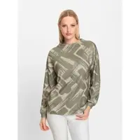 HEINE Shirtjacke "Druck-Shirt Langarmshirt mit Kelchkragen", Damen, Gr. 38, beige (khaki, sand, bedruckt), Modisch, Shirts Shirtjacke
