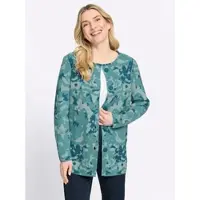 Sieh an! Strickjacke SIEH AN "Jacquard-Strickjacke Jacquardstrickjacke in längerer Form", Damen, Gr. 54, blau (mint, aquapetrol, gemustert), Strick, , Elegant, Rundhals, Strickjacken Strickjacke