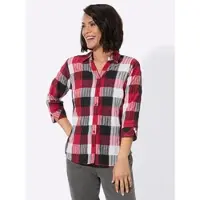 Casual Looks Karobluse , Damen, Gr. 48, rot (rot, schwarz, kariert), 50% Polyester, 49% Baumwolle, 1% Elasthan, gemustert, kariert, mehrfarbig, Blusen Karobluse