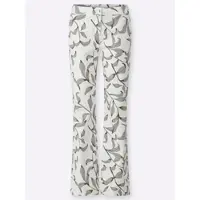 HEINE Webhose , Damen, Gr. 40, Normalgrößen, grau (ecru, schwarz, bedruckt), 98% Baumwolle, 2% Elasthan, bedruckt, geblümt, gemustert, mehrfarbig, lang, Hosen Webhose