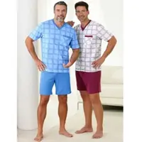 Kings Club Schlafanzug , Herren, Gr. 56/58, bunt (bleu, bordeaux), 100% Baumwolle, Homewear-Sets Schlafanzug