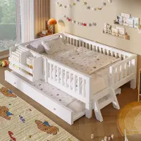 STILVORA Plattformbett 90x200 cm mit zwei Matratze Bettgestell aus Holz mit Schutzgeländer, Holzbett mit integriertem Tagesbett, Kinderbett Weiß