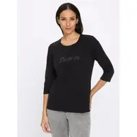 HEINE Rundhalsshirt "Shirt", Damen, Gr. 46, schwarz, 95% Baumwolle, 5% Elasthan, unifarben, Rundhals, Shirts Rundhalsshirt