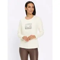 HEINE Langarmshirt "Shirt", Damen, Gr. 42, weiß (ecru), 95% Baumwolle, 5% Elasthan, unifarben, Rundhals, Shirts Langarmshirt