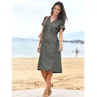 Casual Looks Sommerkleid "Kleid", Damen, Gr. 50, Normalgrößen, grün (hellkhaki), 100% Lyocell, unifarben, knielang, V-Ausschnitt, Kleider Sommerkleid