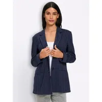 HEINE Jerseyblazer "Jersey-Blazer", Damen, Gr. 50, blau (marine, ecru nadelstreifen), 55% Viskose, 40% Polyester, 5% Elasthan, Blazer Jerseyblazer