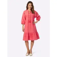 Sieh an! Jerseykleid SIEH AN "Kleid Baumwollkleid mit Lochstickerei", Damen, Gr. 52, N-Gr, rosa (grapefruit), Modisch, Rundhals, Kleider Jerseykleid