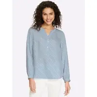 HEINE Langarmbluse , Damen, Gr. 44, blau (eisblau, ecru, bedruckt), 100% Polyester, bedruckt, gemustert, mehrfarbig, Rundhals, Blusen Langarmbluse