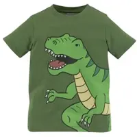 Kidsworld T-Shirt "DINOSAURIER", Jungen, Gr. 128/134, grün, Jersey, Obermaterial: 100% Baumwolle, bedruckt, Basic, Rundhals, Shirts T-Shirt, Kurzarm, Basic-Passform, bedruckt, Rundhalsausschnitt