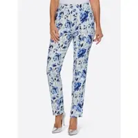 Sieh an! Schlupfhose SIEH AN "Hose Bengalinhose mit Blumendruck", Damen, Gr. 56, N-Gr, weiß, marine, bedruckt, Elegant, schmal, Hosen Schlupfhose