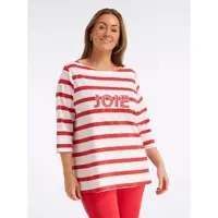 Sheego U-Boot-Shirt in weiß-erdbeere-geringelt | Gr.: 56/58