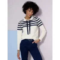 Sieh an! Stehkragen-Shirt in ecru-marine-bedruckt | Gr.: 54
