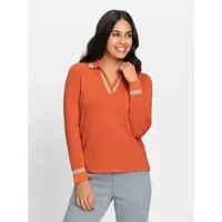 Inspirationen Poloshirt "Poloshirt", Damen, Gr. 46, orange (orange, sand, gemustert), 50% Modal, 44% Polyester, 6% Elasthan, gemustert, mehrfarbig, unifarben, V-Ausschnitt, Shirts Poloshirt