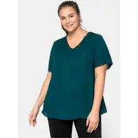 Sheego Longbluse , Damen, Gr. 44, grün (tiefgrün), 100% Polyester, unifarben, V-Ausschnitt, Blusen Longbluse
