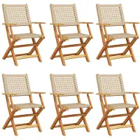 vidaXL Klappstühle, 6 Stück, beige, Polyrattan und Massivholz