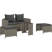 vidaXL 5-tlg. Garten-Sofagarnitur Kissen Stapelbar Grau Poly Rattan