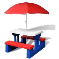vidaXL Kinder-Picknicktisch mit Bänken & Sonnenschirm Mehrfarbig