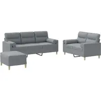 vidaXL 3-tlg. Sofagarnitur mit Kissen Hellgrau Stoff