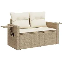 vidaXL Gartensofa mit Kissen 2-Sitzer Beige Poly Rattan