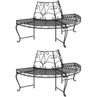 vidaXL Baumbänke Halbrund 2 Stk. Ø160 cm Schwarz Stahl