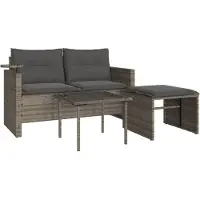 vidaXL 3-tlg. Garten-Sofagarnitur mit Kissen Grau Poly Rattan