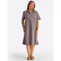 Sheego A-Linien-Kleid "Leinenkleid", Damen, Gr. 48, Normalgrößen, braun (dunkeltaupe), Web, 55% Leinen, 45% Viskose, unifarben, knielang, V-Ausschnitt, Kleider A-Linien-Kleid