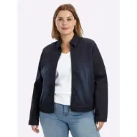 Sheego Jeansblazer "Jeansblazer Jeansjacke in Blousonform", Damen, Gr. 46, dunkelblau, Sportlich, Blazer Jeansblazer
