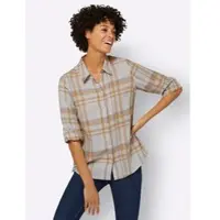 Casual Looks Flanellbluse , Damen, Gr. 38, grau (steingrau, camel, kariert), 100% Baumwolle, gemustert, kariert, mehrfarbig, Blusen Flanellbluse
