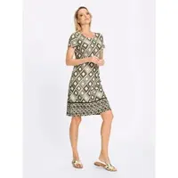 HEINE Sommerkleid "Jersey-Kleid Jerseykleid mit Grafikdessin", Damen, Gr. 42, N-Gr, braun (khaki, champagner, bedruckt), Modisch, Rundhals, Kleider Sommerkleid
